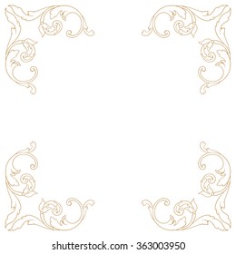 Premium Gold vintage baroque frame scroll ornament engraving border floral retro pattern antique style acanthus foliage swirl decorative design element filigree calligraphy