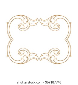 Premium Gold vintage baroque frame scroll ornament engraving border floral retro pattern antique style acanthus foliage swirl decorative design element filigree calligraphy