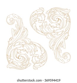 Premium Gold vintage baroque frame scroll ornament engraving border floral retro pattern antique style acanthus foliage swirl decorative design element filigree calligraphy