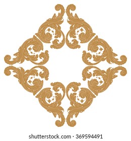 Premium Gold vintage baroque frame scroll ornament engraving border floral retro pattern antique style acanthus foliage swirl decorative design element filigree calligraphy