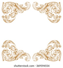 Premium Gold vintage baroque frame scroll ornament engraving border floral retro pattern antique style acanthus foliage swirl decorative design element filigree calligraphy