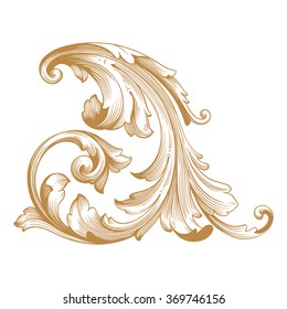 Premium Gold vintage baroque frame scroll ornament engraving border floral retro pattern antique style acanthus foliage swirl decorative design element filigree calligraphy