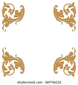 Premium Gold vintage baroque frame scroll ornament engraving border floral retro pattern antique style acanthus foliage swirl decorative design element filigree calligraphy