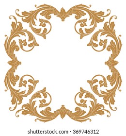 Premium Gold vintage baroque frame scroll ornament engraving border floral retro pattern antique style acanthus foliage swirl decorative design element filigree calligraphy