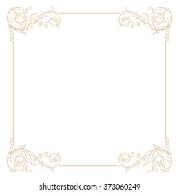 Premium Gold vintage baroque frame scroll ornament engraving border floral retro pattern antique style acanthus foliage swirl decorative design element filigree calligraphy