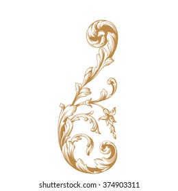 Premium Gold vintage baroque frame scroll ornament engraving border floral retro pattern antique style acanthus foliage swirl decorative design element filigree calligraphy