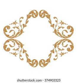 Premium Gold vintage baroque frame scroll ornament engraving border floral retro pattern antique style acanthus foliage swirl decorative design element filigree calligraphy