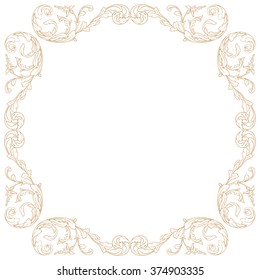 Premium Gold vintage baroque frame scroll ornament engraving border floral retro pattern antique style acanthus foliage swirl decorative design element filigree calligraphy