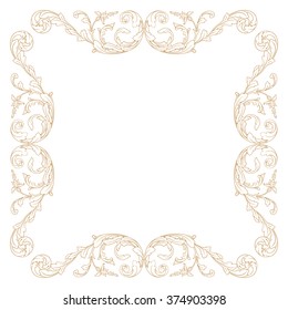 Premium Gold vintage baroque frame scroll ornament engraving border floral retro pattern antique style acanthus foliage swirl decorative design element filigree calligraphy