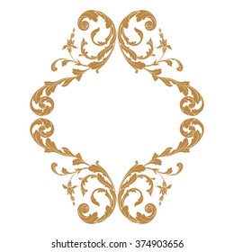 Premium Gold vintage baroque frame scroll ornament engraving border floral retro pattern antique style acanthus foliage swirl decorative design element filigree calligraphy