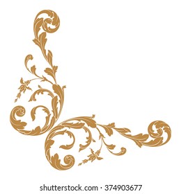 Premium Gold vintage baroque frame scroll ornament engraving border floral retro pattern antique style acanthus foliage swirl decorative design element filigree calligraphy