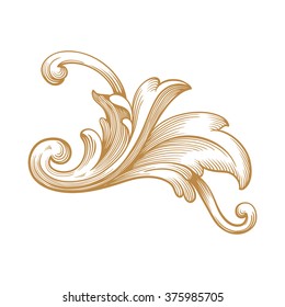 Premium Gold vintage baroque frame scroll ornament engraving border floral retro pattern antique style acanthus foliage swirl decorative design element filigree calligraphy