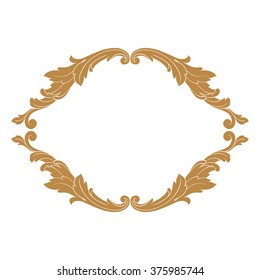 Premium Gold vintage baroque frame scroll ornament engraving border floral retro pattern antique style acanthus foliage swirl decorative design element filigree calligraphy