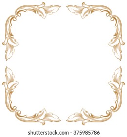 Premium Gold vintage baroque frame scroll ornament engraving border floral retro pattern antique style acanthus foliage swirl decorative design element filigree calligraphy