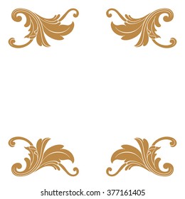 Premium Gold vintage baroque frame scroll ornament engraving border floral retro pattern antique style acanthus foliage swirl decorative design element filigree calligraphy