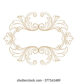 Premium Gold vintage baroque frame scroll ornament engraving border floral retro pattern antique style acanthus foliage swirl decorative design element filigree calligraphy