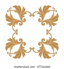 Premium Gold vintage baroque frame scroll ornament engraving border floral retro pattern antique style acanthus foliage swirl decorative design element filigree calligraphy