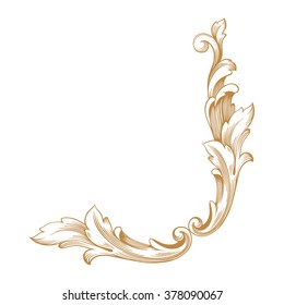 Premium Gold vintage baroque frame scroll ornament engraving border floral retro pattern antique style acanthus foliage swirl decorative design element filigree calligraphy