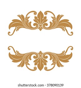 Premium Gold vintage baroque frame scroll ornament engraving border floral retro pattern antique style acanthus foliage swirl decorative design element filigree calligraphy