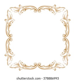 Premium Gold vintage baroque frame scroll ornament engraving border floral retro pattern antique style acanthus foliage swirl decorative design element filigree calligraphy