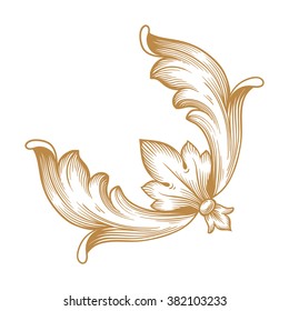 Premium Gold vintage baroque frame scroll ornament engraving border floral retro pattern antique style acanthus foliage swirl decorative design element filigree calligraphy