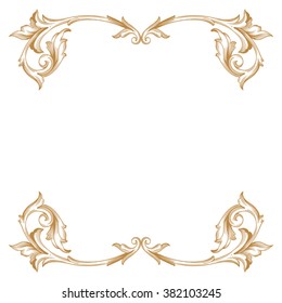 Premium Gold vintage baroque frame scroll ornament engraving border floral retro pattern antique style acanthus foliage swirl decorative design element filigree calligraphy