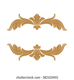 Premium Gold vintage baroque frame scroll ornament engraving border floral retro pattern antique style acanthus foliage swirl decorative design element filigree calligraphy