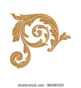 Premium Gold vintage baroque frame scroll ornament engraving border floral retro pattern antique style acanthus foliage swirl decorative design element filigree calligraphy