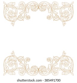 Premium Gold vintage baroque frame scroll ornament engraving border floral retro pattern antique style acanthus foliage swirl decorative design element filigree calligraphy