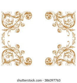 Premium Gold vintage baroque frame scroll ornament engraving border floral retro pattern antique style acanthus foliage swirl decorative design element filigree calligraphy