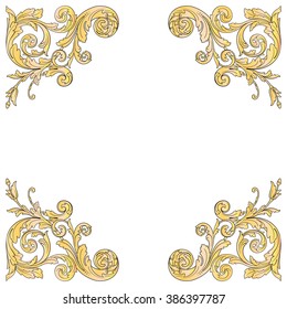 Premium Gold vintage baroque frame scroll ornament engraving border floral retro pattern antique style acanthus foliage swirl decorative design element filigree calligraphy