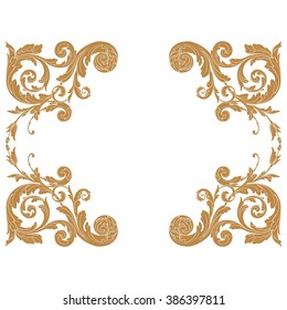 Premium Gold vintage baroque frame scroll ornament engraving border floral retro pattern antique style acanthus foliage swirl decorative design element filigree calligraphy