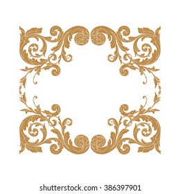 Premium Gold vintage baroque frame scroll ornament engraving border floral retro pattern antique style acanthus foliage swirl decorative design element filigree calligraphy