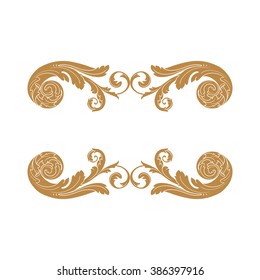 Premium Gold vintage baroque frame scroll ornament engraving border floral retro pattern antique style acanthus foliage swirl decorative design element filigree calligraphy