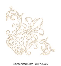 Premium Gold vintage baroque frame scroll ornament engraving border floral retro pattern antique style acanthus foliage swirl decorative design element filigree calligraphy