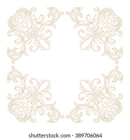 Premium Gold vintage baroque frame scroll ornament engraving border floral retro pattern antique style acanthus foliage swirl decorative design element filigree calligraphy