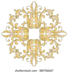 Premium Gold vintage baroque frame scroll ornament engraving border floral retro pattern antique style acanthus foliage swirl decorative design element filigree calligraphy