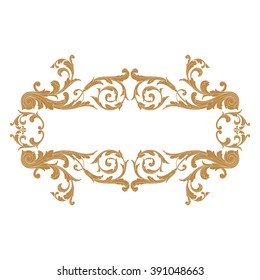 Premium Gold vintage baroque frame scroll ornament engraving border floral retro pattern antique style acanthus foliage swirl decorative design element filigree calligraphy