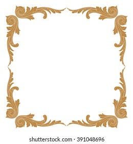 Premium Gold vintage baroque frame scroll ornament engraving border floral retro pattern antique style acanthus foliage swirl decorative design element filigree calligraphy