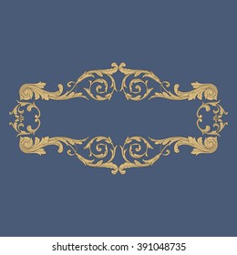 Premium Gold vintage baroque frame scroll ornament engraving border floral retro pattern antique style acanthus foliage swirl decorative design element filigree calligraphy