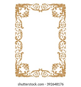 Premium Gold vintage baroque frame scroll ornament engraving border floral retro pattern antique style acanthus foliage swirl decorative design element filigree calligraphy