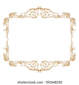 Premium Gold vintage baroque frame scroll ornament engraving border floral retro pattern antique style acanthus foliage swirl decorative design element filigree calligraphy