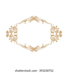 Premium Gold vintage baroque frame scroll ornament engraving border floral retro pattern antique style acanthus foliage swirl decorative design element filigree calligraphy