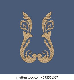 Premium Gold vintage baroque frame scroll ornament engraving border floral retro pattern antique style acanthus foliage swirl decorative design element filigree calligraphy