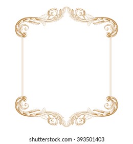 Premium Gold vintage baroque frame scroll ornament engraving border floral retro pattern antique style acanthus foliage swirl decorative design element filigree calligraphy