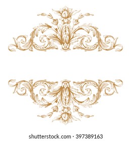 Premium Gold vintage baroque frame scroll ornament engraving border floral retro pattern antique style acanthus foliage swirl decorative design element filigree calligraphy