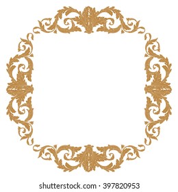 Premium Gold vintage baroque frame scroll ornament engraving border floral retro pattern antique style acanthus foliage swirl decorative design element filigree calligraphy