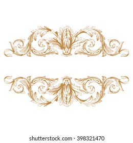 Premium Gold vintage baroque frame scroll ornament engraving border floral retro pattern antique style acanthus foliage swirl decorative design element filigree calligraphy