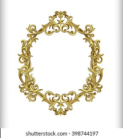 Premium Gold vintage baroque frame scroll ornament engraving border floral retro pattern antique style acanthus foliage swirl decorative design element filigree calligraphy