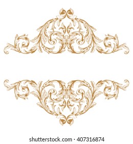 Premium Gold vintage baroque frame scroll ornament engraving border floral retro pattern antique style acanthus foliage swirl decorative design element filigree calligraphy
